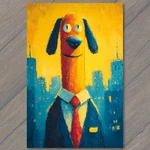Print Funny Dog Suit Red Tie Yellow Sky Blue City Cartoon Style. Fixed Price $11.99.