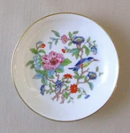 4 3/8" Trinket Pin Dish Tray Pembroke Gold Trim John Aynsley Blue Birds & Floral. Fixed Price $14.95.