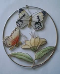 Vintage Capiz Shell Suncatcher Butterflies And Flower Great Colors. Fixed Price $19.99.