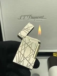 S.t. Dupont Geometric Lines Silver Lighter Gift Set Without Methane. Fixed Price $260.00.