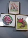 3 Vintage Boxes Eaton Note Cards Country Scene, Roses, Mushrooms Unused. Fixed Price $18.00.